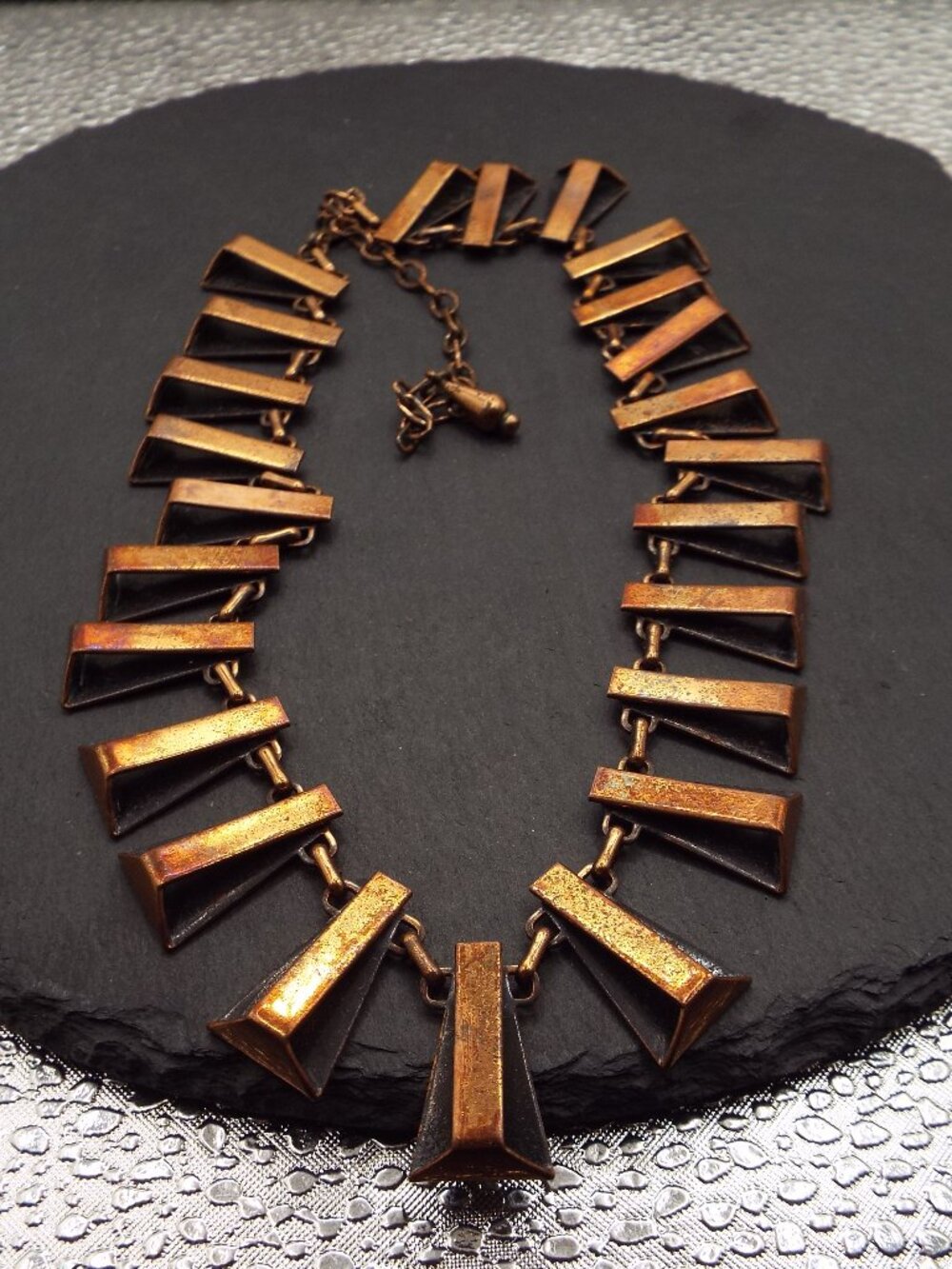 MID CENTURY MODERN RENOIR COPPER GEOMETRIC PYRAMID SHAPED FRINGE NECKLACE M - Picture 7 of 11